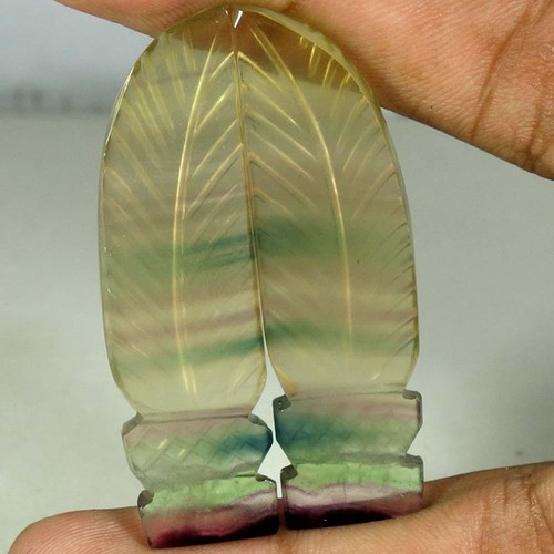 83.40Cts. Coppia di pietre preziose cabochon fantasia intagliate fluorite naturale 100% 15x 51x06mm - Foto 3 di 3