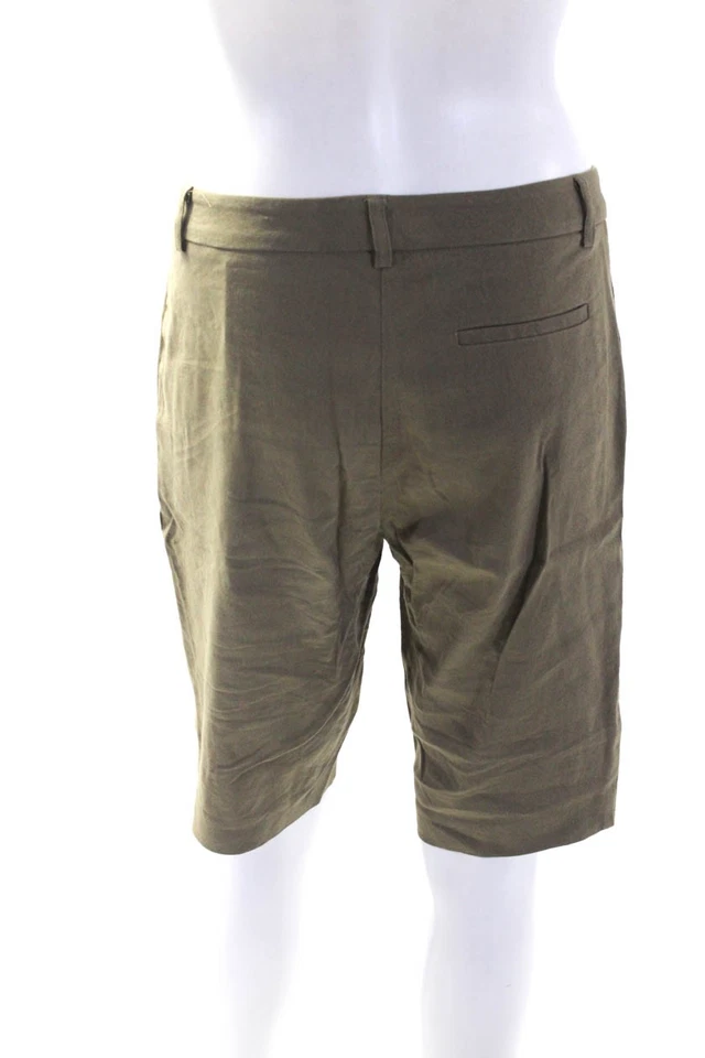 Pantalón Corto para Caminar Drew Mujer Verde Oliva Lino Tiro Alto Talla 2 Foto 3 de 4