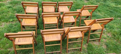 Antique Set(11) Wooden Slat Seat Folding Chairs Hard Maple - Picture 5 of 10