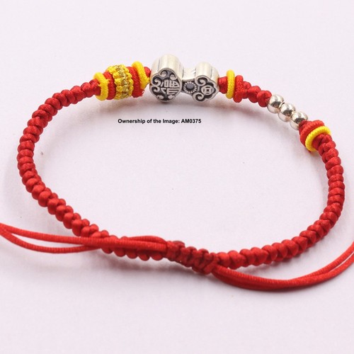 Pure 999 Fine Silver Bracelet Lucky Ruyi-Shape Red Cord Adjustable Bracelet - Picture 4 of 6