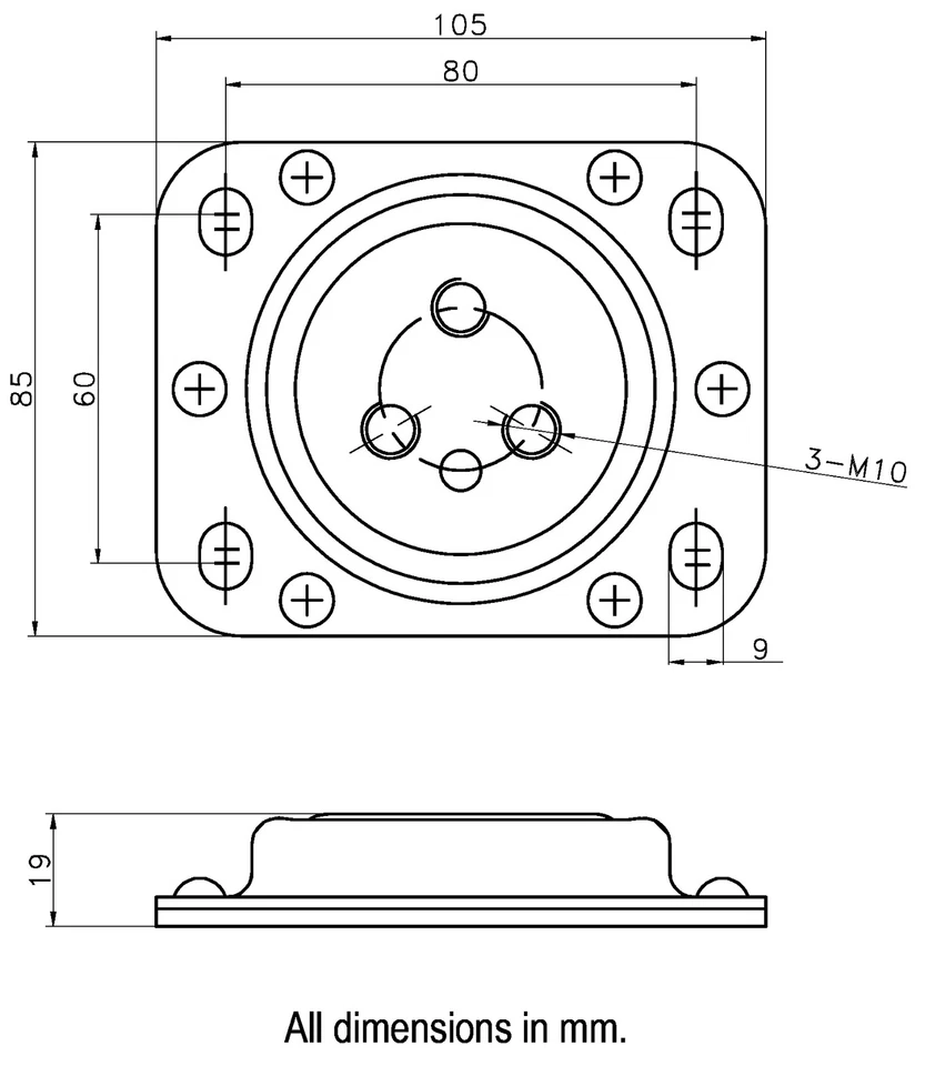 Platine tournante à plaque pivotante 105 x 85 mm 350 kg. - Photo 2/4