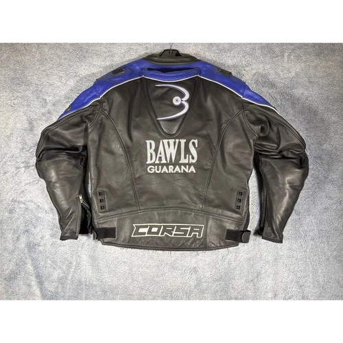 Corsa Bawls Guarana Leather Motorcycle Racing Jacket Mens 52 Black Blue Motul image 8