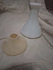 ANTIQUE MILK GLASS ANGLE LAMP OIL PETAL TOP SHADE PLUS ONE UNUSUAL SHADE