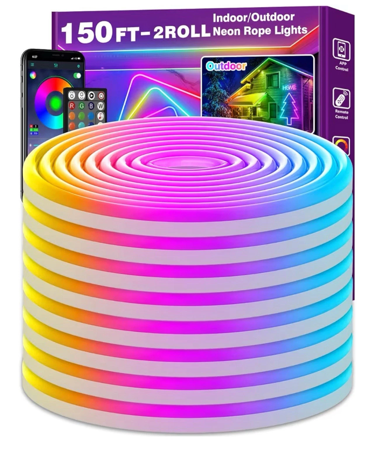 150FT Led Neon Rope Lights Control with App/Remote,Flexible Led Rope Light, NEW