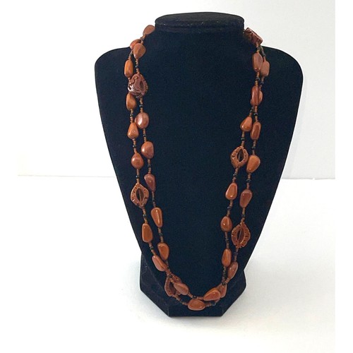 Vintage Brown Acrylic Seed Bead Looks Like Wood Necklace Long 46” B#8 - Picture 8 of 10
