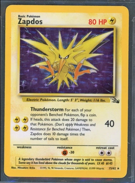 Pokemon Cards - Zaps 15/62 Fossil Set Holo - eBay Live Fri 11th Jul 8:30pm
