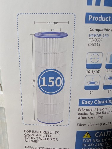 Filtro Piscina Pellucid CC150 Compatible con Hypap-150 fc-0687 c9715 Nuevo - Imagen 3 de 6
