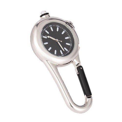 Metal Carabiner Clip Pocket Watch with Luminous Hands and LED Flashlight - Picture 2 of 9
