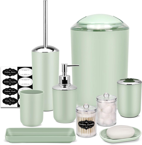 Set Di Accessori Da Bagno – Set Di 8 Accessori Da Bagno Verdi Con Bidone Della S - Foto 12 di 12