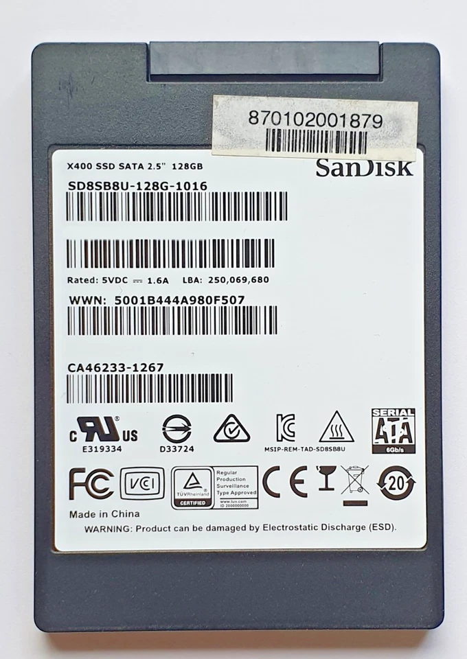 128 GB SATA III SanDisk X400 SD8SB8U-128G-1016 2D-NAND TLC SSD 2.5" Festplatte - Bild 1 von 1
