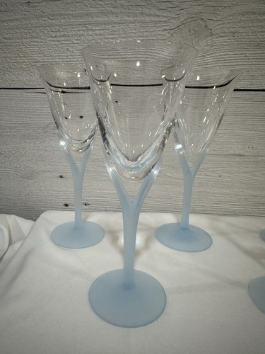 5 Sasaki Blue Frosted Dove Stem Branch CordialGlass 6” T Elegant - Picture 6 of 6