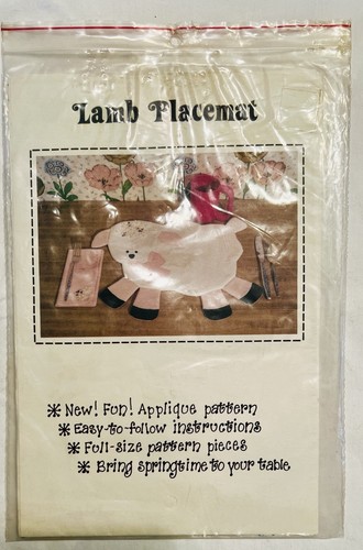 Vintage 80s Patch Press Lamb Sheep Placemat Appliqué Sewing Pattern - Uncut - Picture 2 of 3