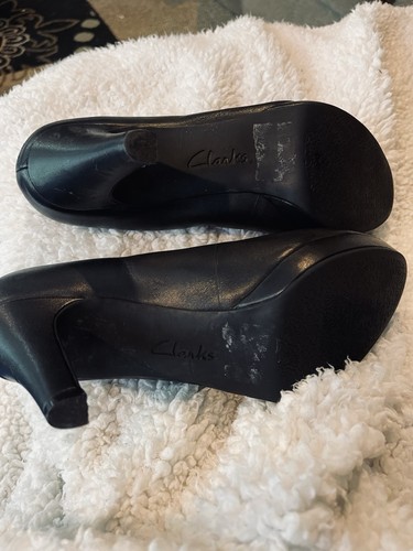 Clarks Pump Para Mujer Talla 9W/40 Cuero Negro Tacón Cono Sin Cordones Oficina Cóctel - Imagen 3 de 12