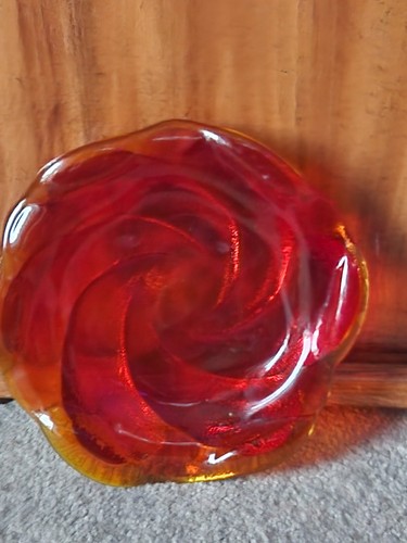 Vintage Fenton Swirl Red And Orange Cadmium Glass Ashtray - Picture 16 of 23