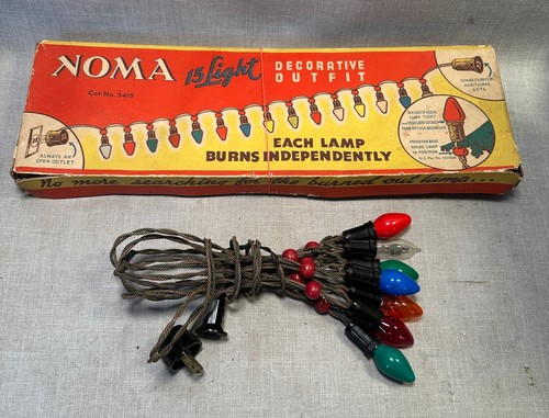 Vintage / Antique NOMA Christmas Lights C7 No. 3415 - Cloth Wiring - WORKS! - Picture 15 of 17