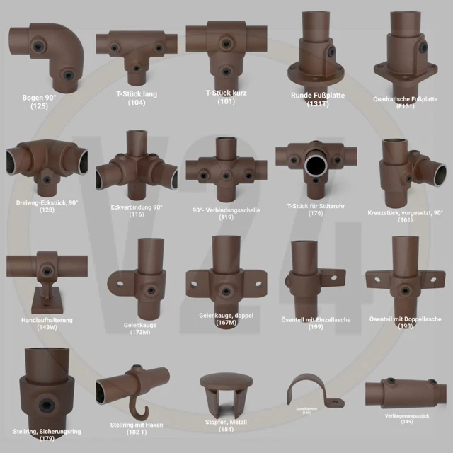 Rohrverbinder Klemmverbinder Vintage-Braun T-Clamps® Zoll Kupplungen Gerüstrohr