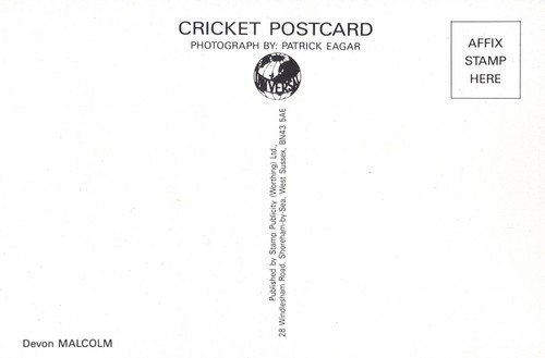 DEVON MALCOLM - Derbyshire & England fast bowler - HAND SIGNED CRICKET POST CARD - Picture 2 of 3