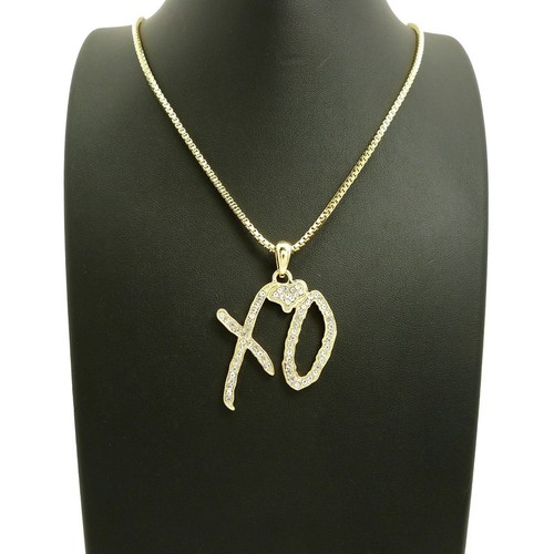 XO Stone Filled X O Pendant 24" Box Chain Necklace Hip Hop New - Picture 6 of 13