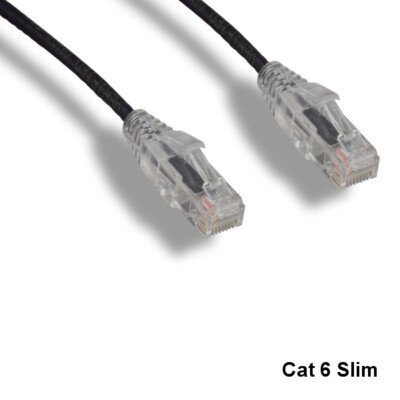 KNTK Black 1ft Slim Cat6 UTP Ethernet Patch Cord OD 3.6MM 28AWG Networking RJ45