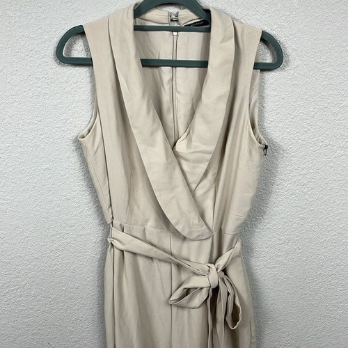 Nuevo con etiquetas Mono Halógeno Corbata Cintura Sobrepelliz Cuello en V Sin Mangas Oxford Tostado Talla XS - Imagen 3 de 14