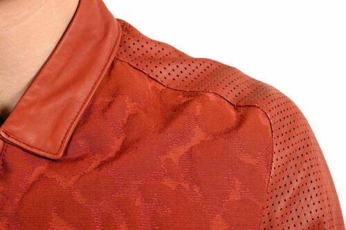 Just Cavalli Men's Leather Brick Read Full Zip Bomber Jacket US S IT 48 - Picture 4 of 5