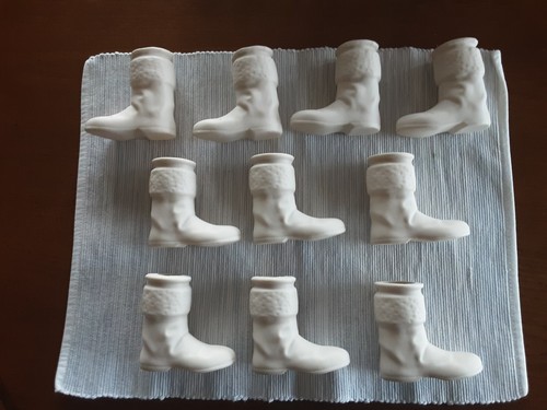 NEW Set of (10) Unpainted Fired Porcelain Santa's Boots Christmas Decoration - Picture 2 of 2