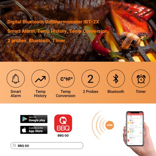 Bluetooth Grillthermometer IBT-2X Sonden Sensor C/F Tragetasche Kasten BBQ Oven - Bild 40 von 47