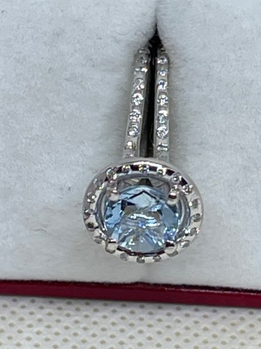 14K White Gold Diamond and Aqua Marine Ring Size 7 - Picture 5 of 13