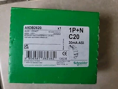 A9DB2620 Acti9 iDD40T - Disjoncteur dif - 1P+N 20A - Crb C  30mA -ASI - Photo 1/3
