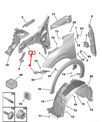 PEUGEOT 208 MK2 P21 Front Left Wing Inner Frame 1646180980 PEUGEOT 208 MK2 P21 Front Left Wing Inner Frame 1646180980