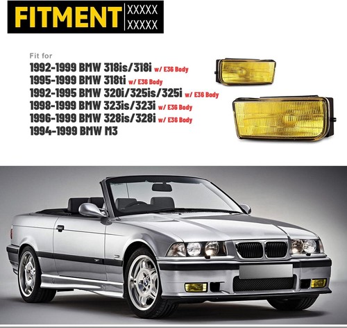 Fog Lights for 92-99 BMW E36 M3 3 Series 92-98 Factory Lamps Yellow Glass Lens - Picture 8 of 16