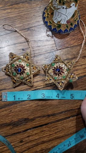 Lot Cloisonne Bell Dove Floral And 2 Beaded Fabric Judaica Star Ornaments - Picture 7 of 8