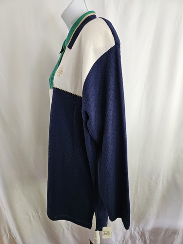 VinTaGe Koret Sport Sweater Size Large Colorblock Green Navy Collared Buttons - Picture 2 of 6