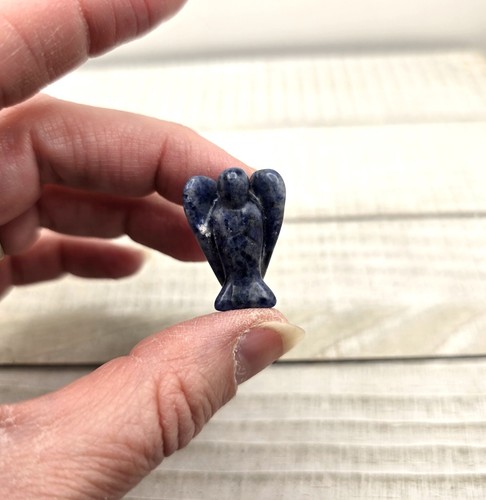 1 in x .75 in Natural Sodalite Crystal Angel, Hand Carved Pocket Angel / Healing - Picture 4 of 11
