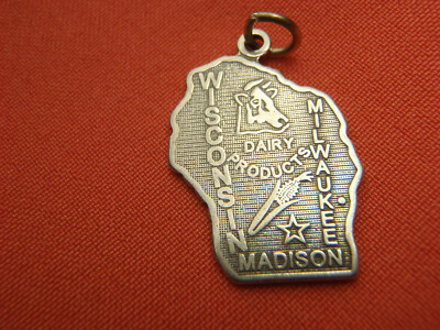STERLING SILVER STATE OF DAIRY PRODUCTS MAP OF WISCONSIN CHARM PENDANT