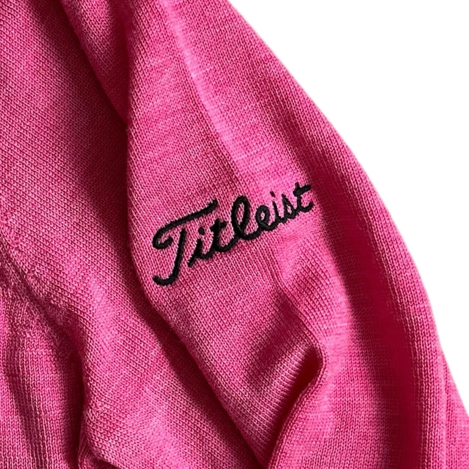 Footjoy Titleist 100% Wool Pullover Sweater Mens Sz Medium Pink 1/4 1/2 Zip - Image 4 of 4