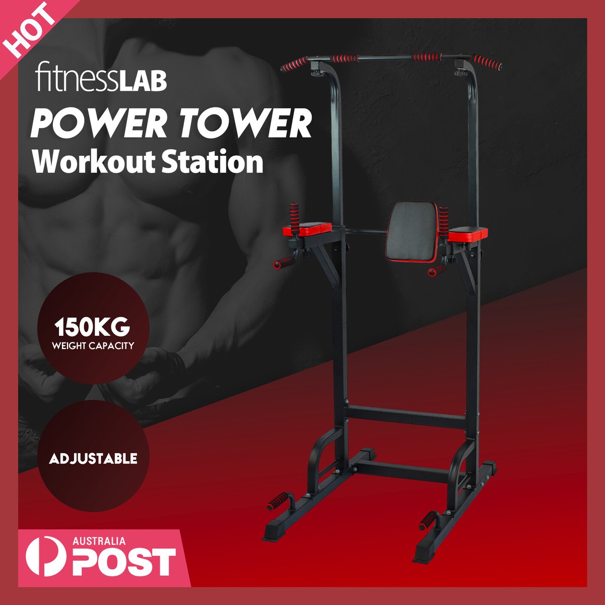 FitnessLab Power Tower Chin-Pull Up Dip Station Bench Press
