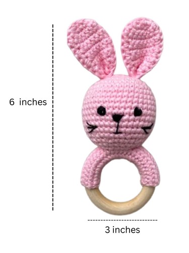 Crocheted Baby Rattle Toys, Handmade Crochet Animal Rattles with Wooden Teething - Picture 6 of 16