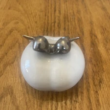 Vtg KPM Porcelain Round Trinket Box With Silver Bow Hand Painted Stamped KPM