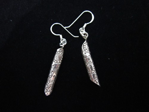 Fine Silver Earrings Hill tribe Karen Tribal Tube Rolls Gorgeous Stick Dangle - Picture 2 of 4