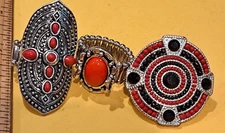 Ladies Cocktail Ring SilverTone Exp Band Faux Coral Adjustable Size Powwow Bling