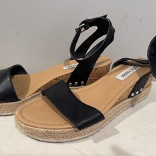 Steve Madden Jaide Black Espadrille Wedge Sandals Sz 10