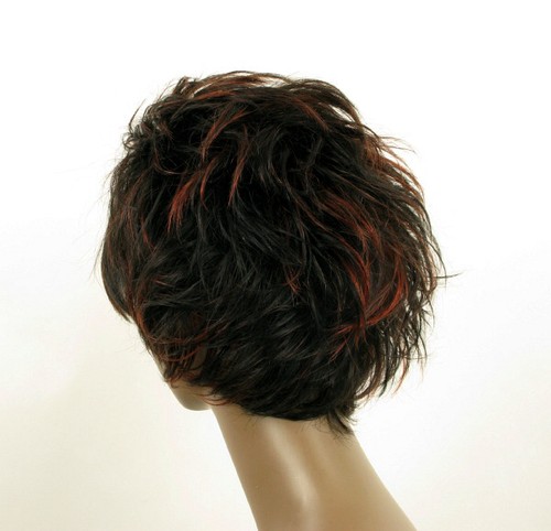 perruque femme afro 100% cheveux naturel courte méchée noir/rouge LAET 07/1b410 - Picture 4 of 9
