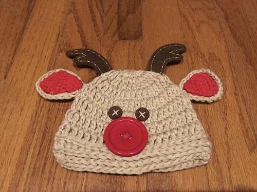 Mud Pie Newborn Crochet Hat Reindeer Holiday Photo Shoot Christmas - Picture 2 of 3