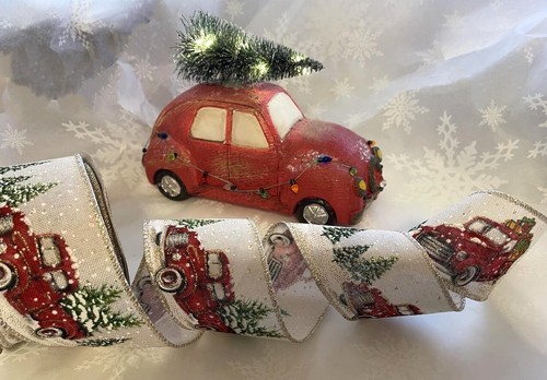 APAC PICK UP TRUCK Christmas Holiday tree snowballs - Luxury Wire Edge Ribbon - Picture 8 of 11