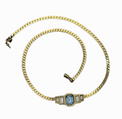 Collana vintage CCi in metallo tono oro con cristallo blu 16,5" - Foto 2 di 5