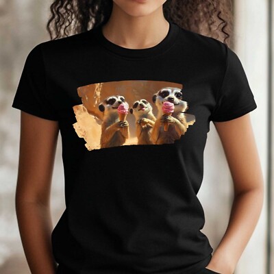 Meerkat Eating Ice Cream Print Cotton Women's T-Shirt Size S to 3XL