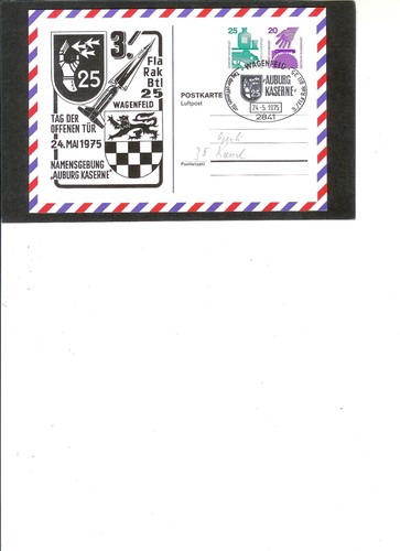 GERMAN POSTAL CARD "Namensgebung Auburg Kaserne"  1975  Wagenfeld Cancel - Picture 1 of 2