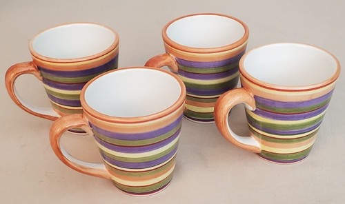 Set di 4 tazze Dansk Arancione Splash a righe tropicale viola verde giallo ottime condizioni - Foto 7 di 12
