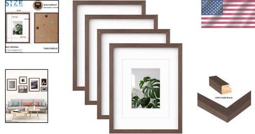Elegant 4-Piece Photo Frame Set with Plexiglass - 11x14 and 5x7/8x10 Options - Picture 2 of 10